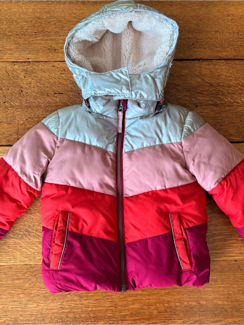 Boden Pink and Silver Colorblock Hooded Jacket